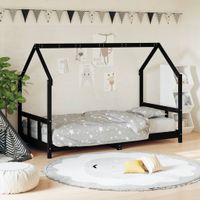 Kinderbedframe 90x200 cm massief grenenhout zwart - thumbnail