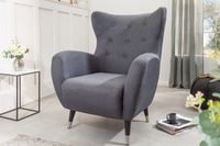 Retro design fauteuil DON antraciet met veerkern zilveren voetdoppen - 40983 - thumbnail