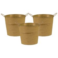 Emmer/plantenpot/bloempot - 3x - zink - oud goud - D16 x H14 cm