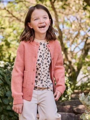 Vestje voor meisjes van fijn, schuimig breisel koraal