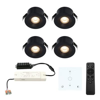 Set van 4 Cadiz LED Mini Inbouwspots met trafo en muurdimmer - 12 Volt 3 Watt 200 lumen - Dimbaar - Plat 26mm - 2700K - IP44 waterdicht - Zwart - Veranda Spotjes - Overkapping Spotjes