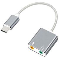 USB-C / AUX hoofdtelefoon en microfoon audio-adapter - grijs - thumbnail