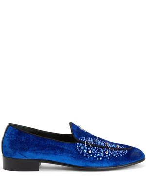 Giuseppe Zanotti mocassins ornés de strass à effet velours - Bleu