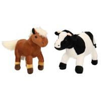 Pluche knuffel boerderijdieren set Koe en Paard van 20 cm - thumbnail