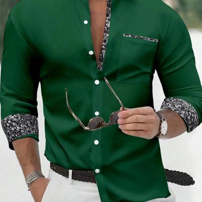 Bon&Bon Men's Yellow Long Sleeve Casual Button-Up Floral Shirt Green / XXL
