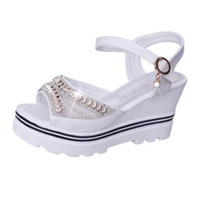 Woord gesp met strass platform spons sandalen schoenmaat: 38 (wit)