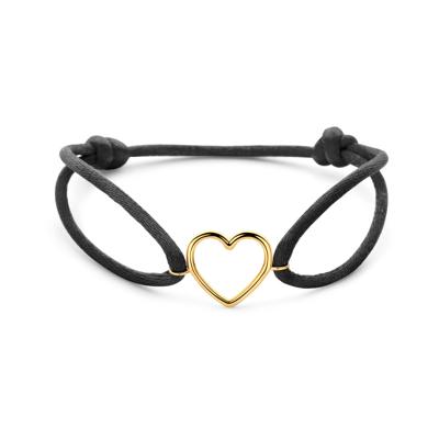Satijn Armband met 14k Geelgouden Hartje - Verstelbaar 13-26cm