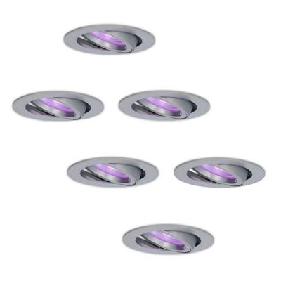Set van 6 Jose smart inbouwspots - Wifi + Bluetooth - RGBWW - GU10 - Kantelbaar - Google Home, Amazon Alexa en Siri - IP20 voor binnen - RVS