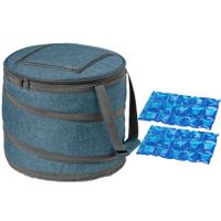 Opvouwbare koeltas blauw/grijs met 2 stuks flexibele koelelementen 15 liter