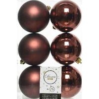 6x Kunststof kerstballen glanzend/mat mahonie bruin 8 cm kerstboom versiering/decoratie   -
