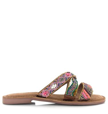 Lazamani - Versierde slippers met suède Leer Dames
