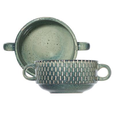 Kommetjes/schaaltjes voor dessert/soep/ontbijt - 2x - Keramiek - D11 x 6 cm - groen print