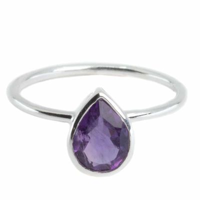 Edelsteen Ring Amethist - 925 Zilver - Peervorm (Maat 17)