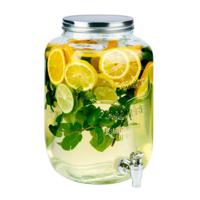 Drank/water/sap dispenser Beverages - 8 Liter - bewerkt deco glas - tapkraan/deksel zilver