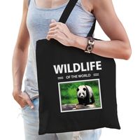 Katoenen tasje pandabeer zwart - wildlife of the world Panda cadeau tas - thumbnail