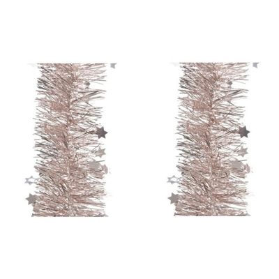 2x stuks lichtroze sterren kerstslingers 10 cm breed x 270 cm versiering
