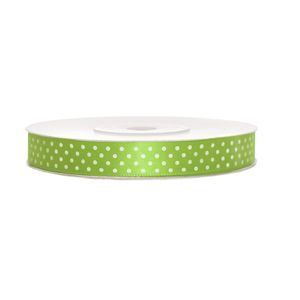 1x Hobby/decoratie appel groen satijnen sierlinten met witte stippen 1,2 cm/12 mm x 25 meter