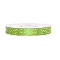 1x Hobby/decoratie appel groen satijnen sierlinten met witte stippen 1,2 cm/12 mm x 25 meter   -