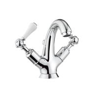 Crosswater Belgravia Wastafelkraan - witte grepen - medium waste - chroom BL112DPC_LV