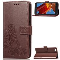 Lucky Clover ingedrukt bloemen patroon lederen draagtas voor Xiaomi Redmi gaan met houder & kaartsleuven & portemonnee & hand strap (bruin)