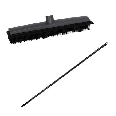 Bezemsteel en Bezemkop - L130 cm - rubber/metaal - zwart - schoonmaken
