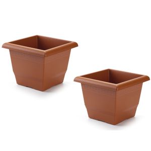 2x stuks plantenbak terra cotta vierkant 26 x 26 x 20 cm