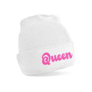 Wintersport muts voor volwassenen - Queen - wit - roze glitters - one size - Apres ski beanie