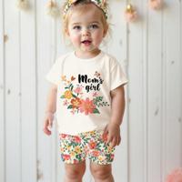 Baby Girls 2pcs Set Round Neck Short Sleeve T-Shirt And Leggings, Casual & Minimalist Multicolor1