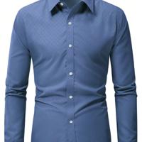 Bon&Bon Homme Men's White Long Sleeve Button Up Work Shirt - Regular Fit Blue-3 / XL