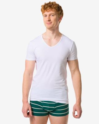 HEMA Heren Ondershirt Slim Fit V-hals Naadloos - 2 Stuks Wit (wit)