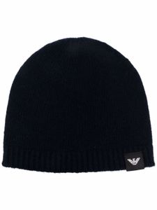 Emporio Armani bonnet en cachemire à patch logo - Bleu