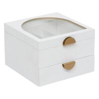 Sieradenkistje Bombay - 20 x 20 x 13 cm - Ivoor wit - Juwelenkistje met deksel - met spiegel en lade Sieradenkistje Bombay - 20 x 20 x 13 cm - Ivoor wit - Juwelenkistje met deksel - met spiegel en lade
