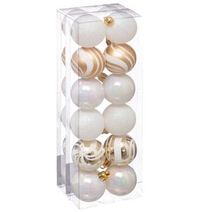 Kerstballen - 24x stuks - parelmoer wit/goud- 4 cm - kunststof