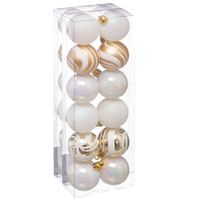 Kerstballen - 24x stuks - parelmoer wit/goud- 4 cm - kunststof