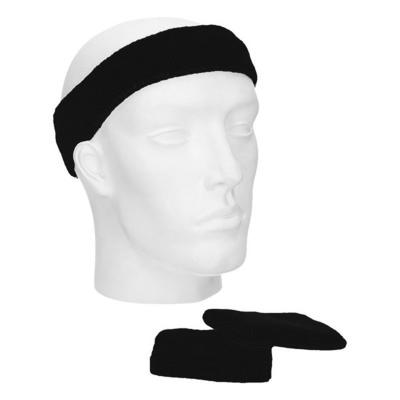 Zweetbandjes set - zwart - 2x pols en 1x hoofd zweetbandjes - badstof