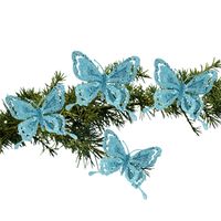 4x stuks kerstboom decoratie vlinders op clip glitter blauw 14 cm - thumbnail