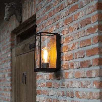 Buitenlamp glas zwart Flair wandlamp & hout E27 fitting 26cm