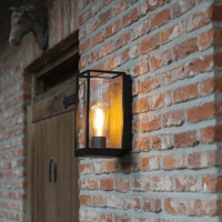 Buitenlamp glas zwart Flair wandlamp & hout E27 fitting 26cm