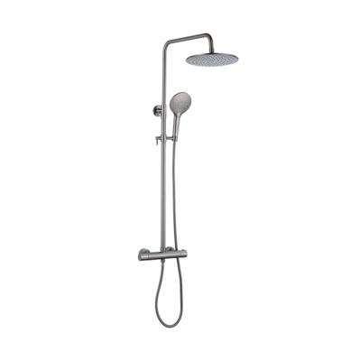 Fortifura Calvi Regendoucheset - thermostatisch - 25cm hoofddouche - metalen slang - ronde handdouche - Geborsteld Gunmetal PVD SW1159500 SW799451