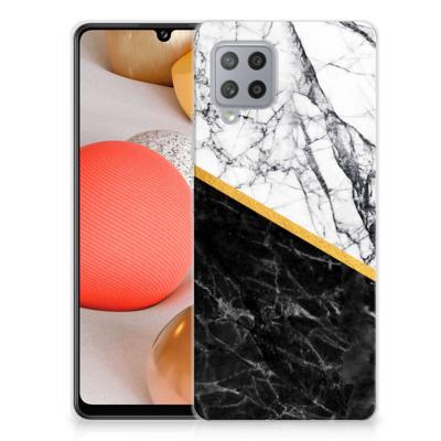 Samsung Galaxy A42 | TPU | Siliconen hoesje | Marmer Wit Zwart - Origineel Cadeau Man