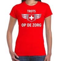 Trots op de zorg zilveren schild shirt rood voor dames 2XL  -