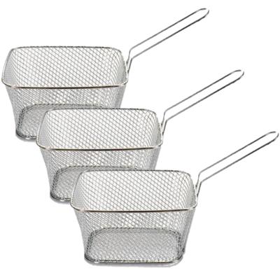 Arte regal Frietmandje - 6x - zilver - patatmandje - 23x11x7 cm - serveermandjes voor snacks