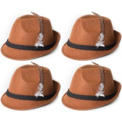 4x Bruine Tiroler hoedjes verkleedaccessoires voor volwassenen