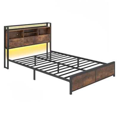 Tweepersoonsbedframe met Led-Verlichting en Oplaadstation Industrieel Platformbed met Opbergruimte in Het Hoofdeinde 200 x 160 cm