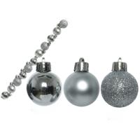Kleine kerstballen - 14x stuks - zilver - 3 cm - kunststof - onbreekbaar Kleine kerstballen - 14x stuks - zilver - 3 cm - kunststof - onbreekbaar