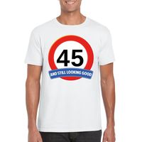 Verkeersbord 45 jaar t-shirt wit heren