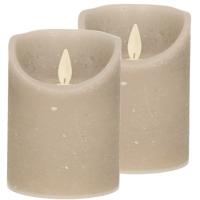 Anna's Collection Stompkaars - 2x - LED - taupe - H10 cm - bewegende vlam - kaars