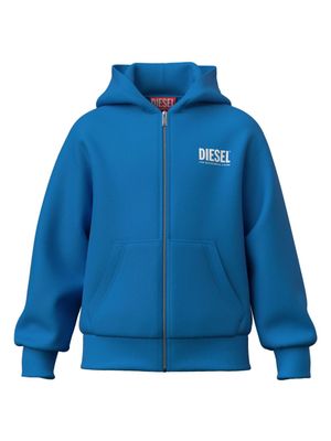 Diesel Kids Hoodie met logoprint en rits - Blauw Diesel Kids Hoodie met logoprint en rits - Blauw