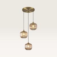 Hanglamp Virello ambra pendente - Drie bollen van geribbeld amberkleurig glas met een speels effect - Zonder lichtbron