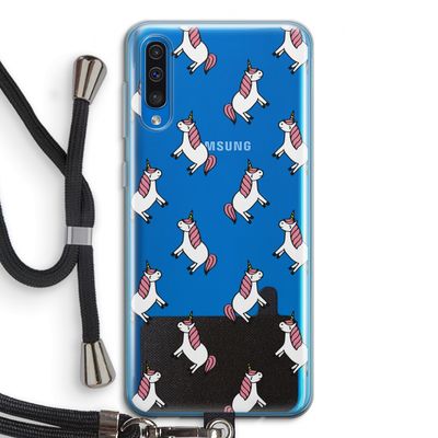 Eenhoorns overal: Samsung Galaxy A50 Transparant Hoesje met koord